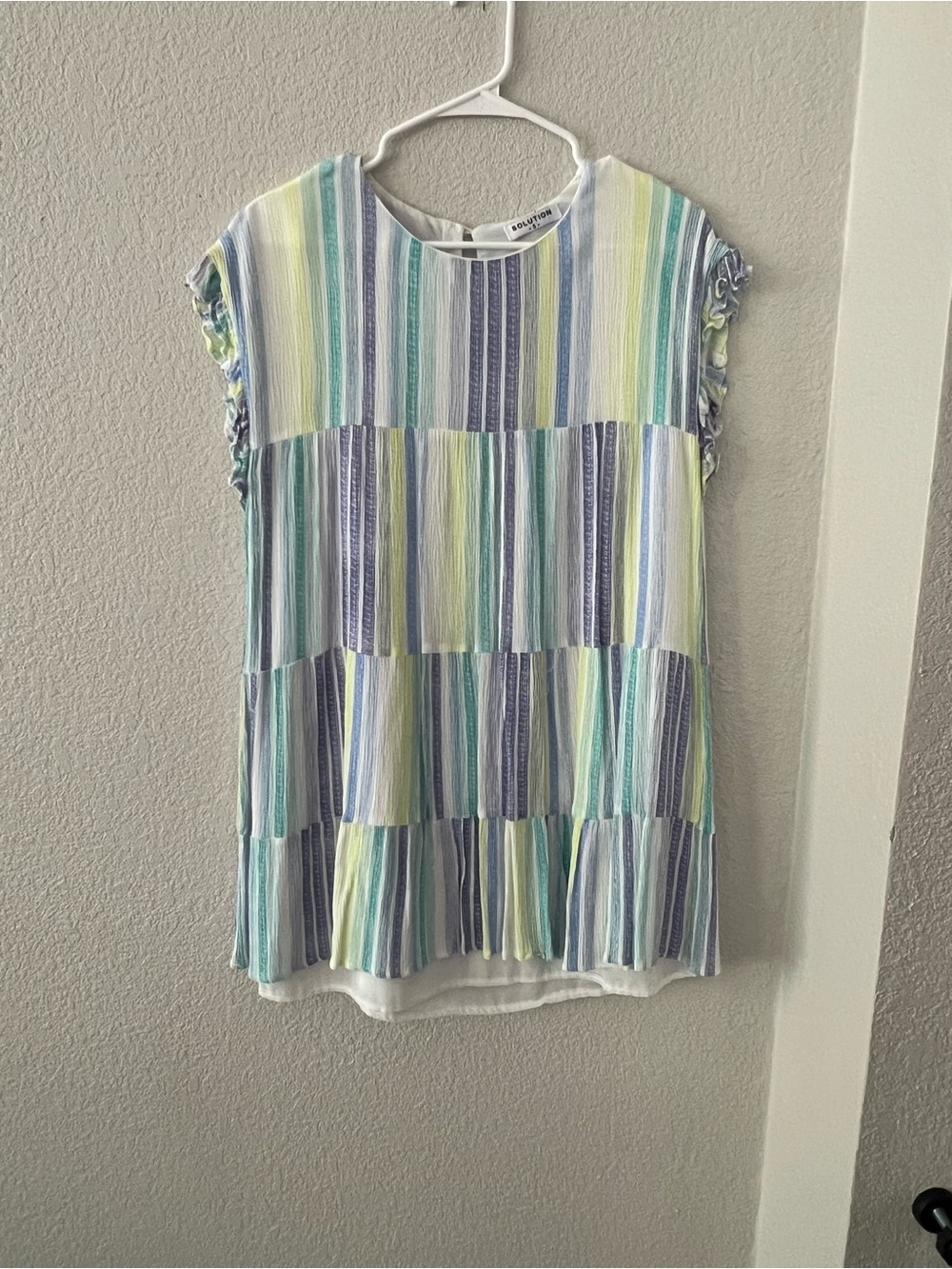 Striped Ruffle Sleeve Mini Dress in Pastel Multi - Solution Small